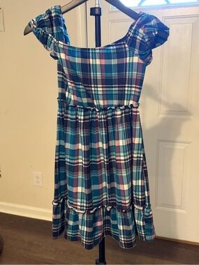 Three Pink Hearts Trixxi Plaid Off Shoulder Dress L 🩷 Coquette Academia